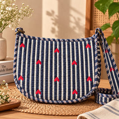 Navy Blue Quilted Cotton Sling Bag