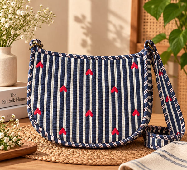 Navy Blue Quilted Cotton Sling Bag