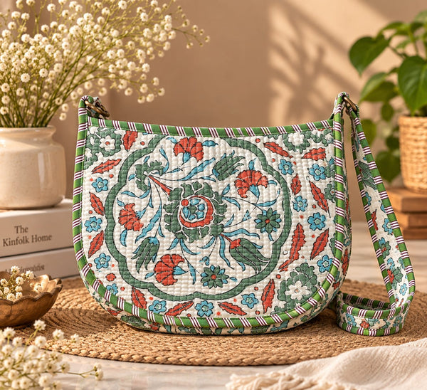 White Quilted Cotton Sling Bag
