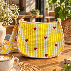 Yellow Quilted Cotton Sling Bag