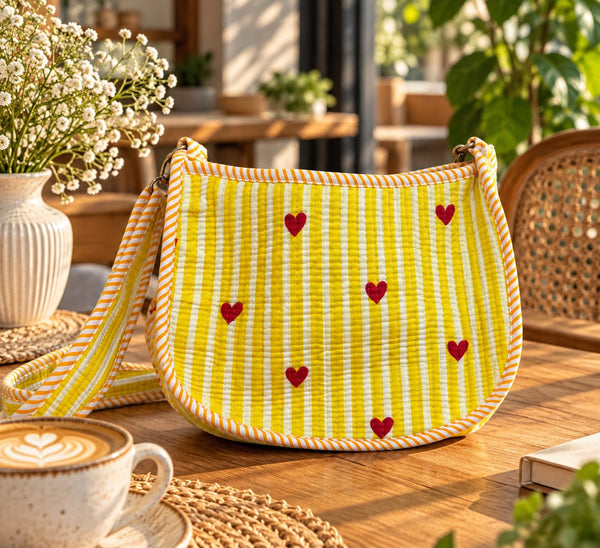 Yellow Quilted Cotton Sling Bag