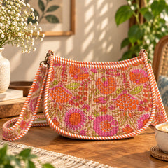 Orange Quilted Cotton Sling Bag