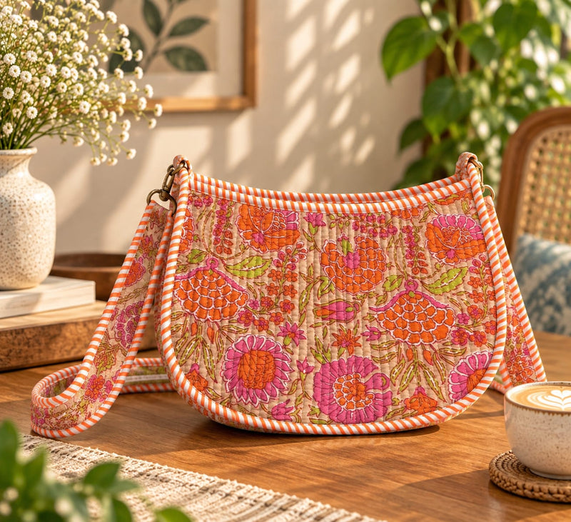 Orange Quilted Cotton Sling Bag